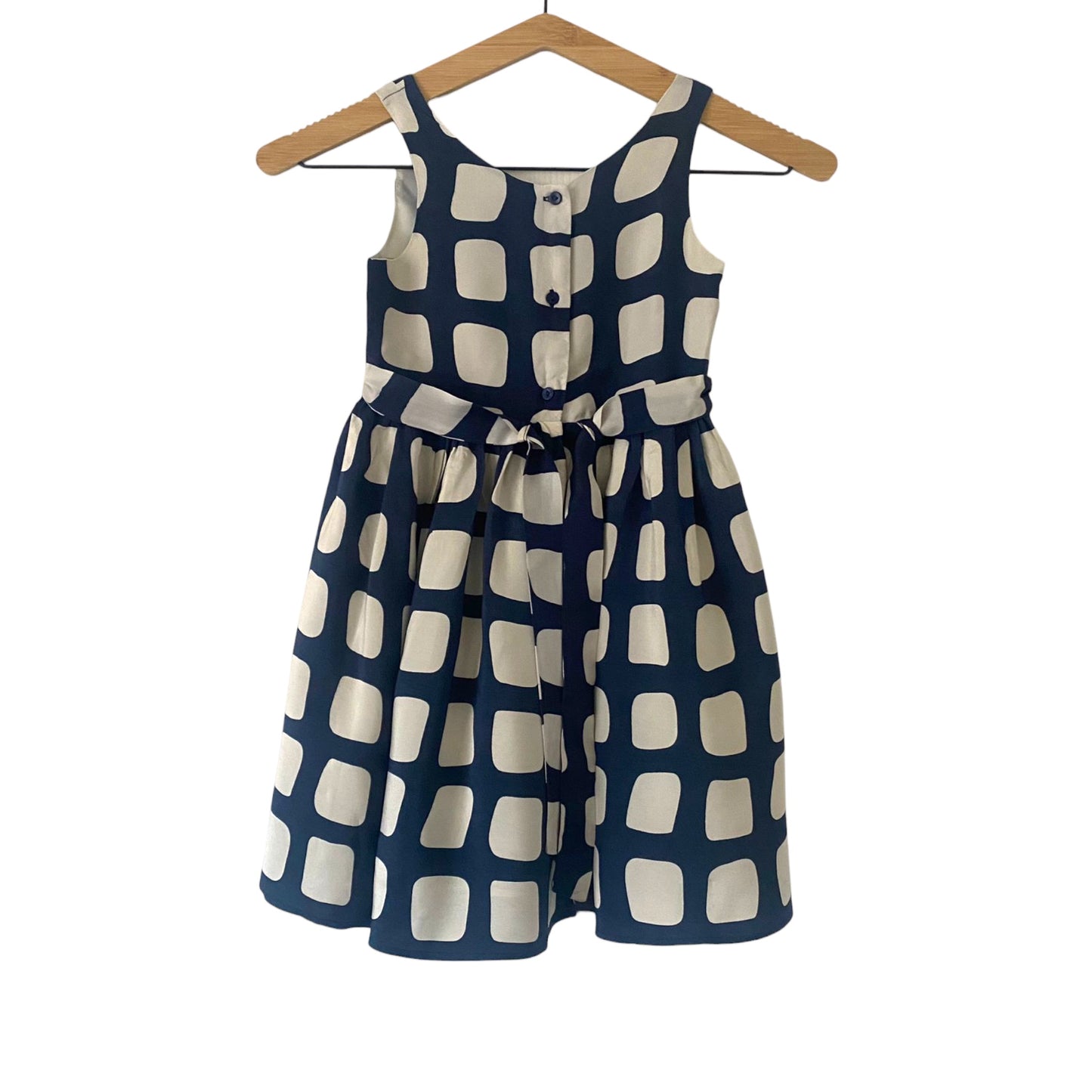 Preloved Stunning Navy with cream squares Dress Age 5