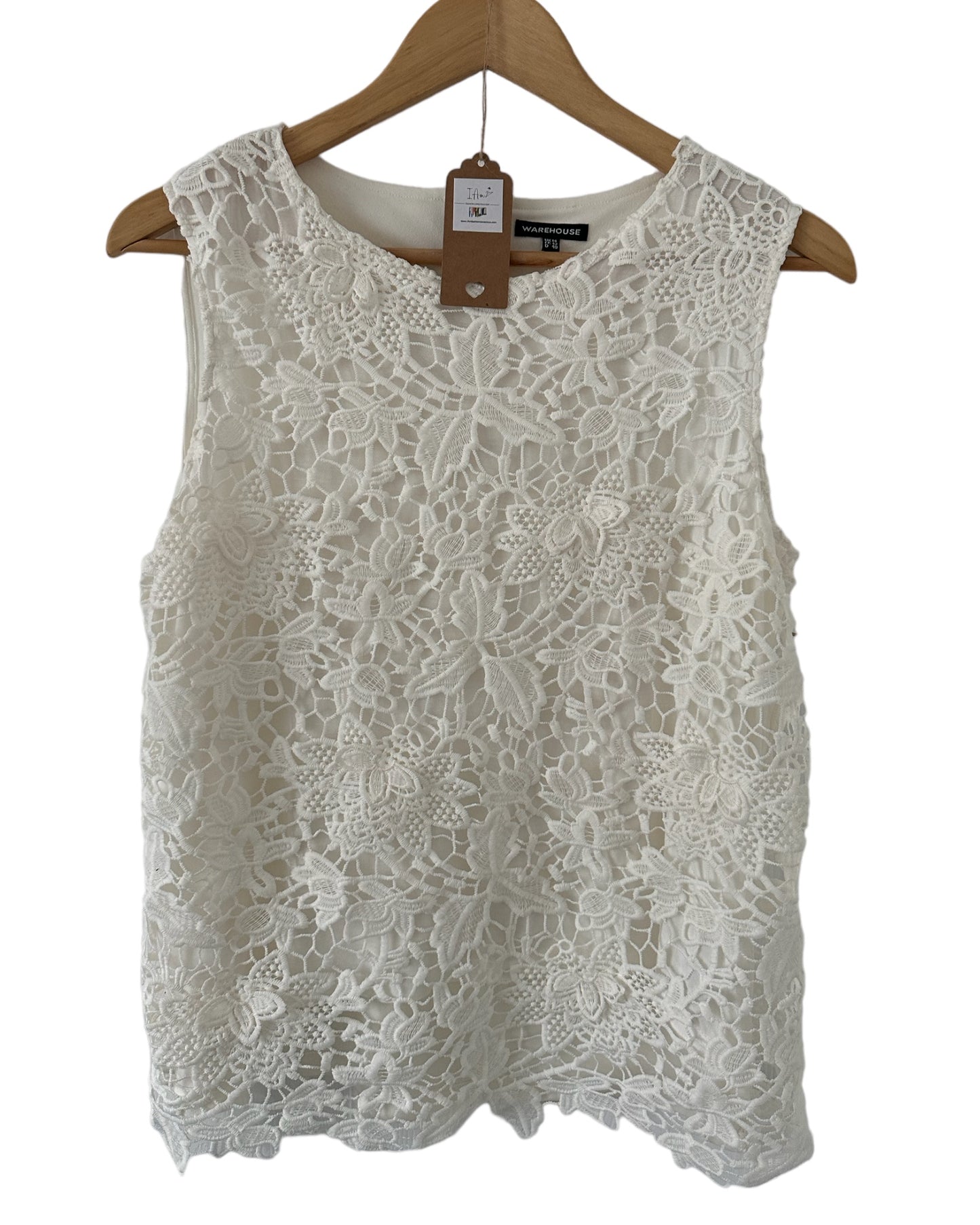 Preloved Classic Cream Round Neck Embroidered Front Lace Top, Warehouse