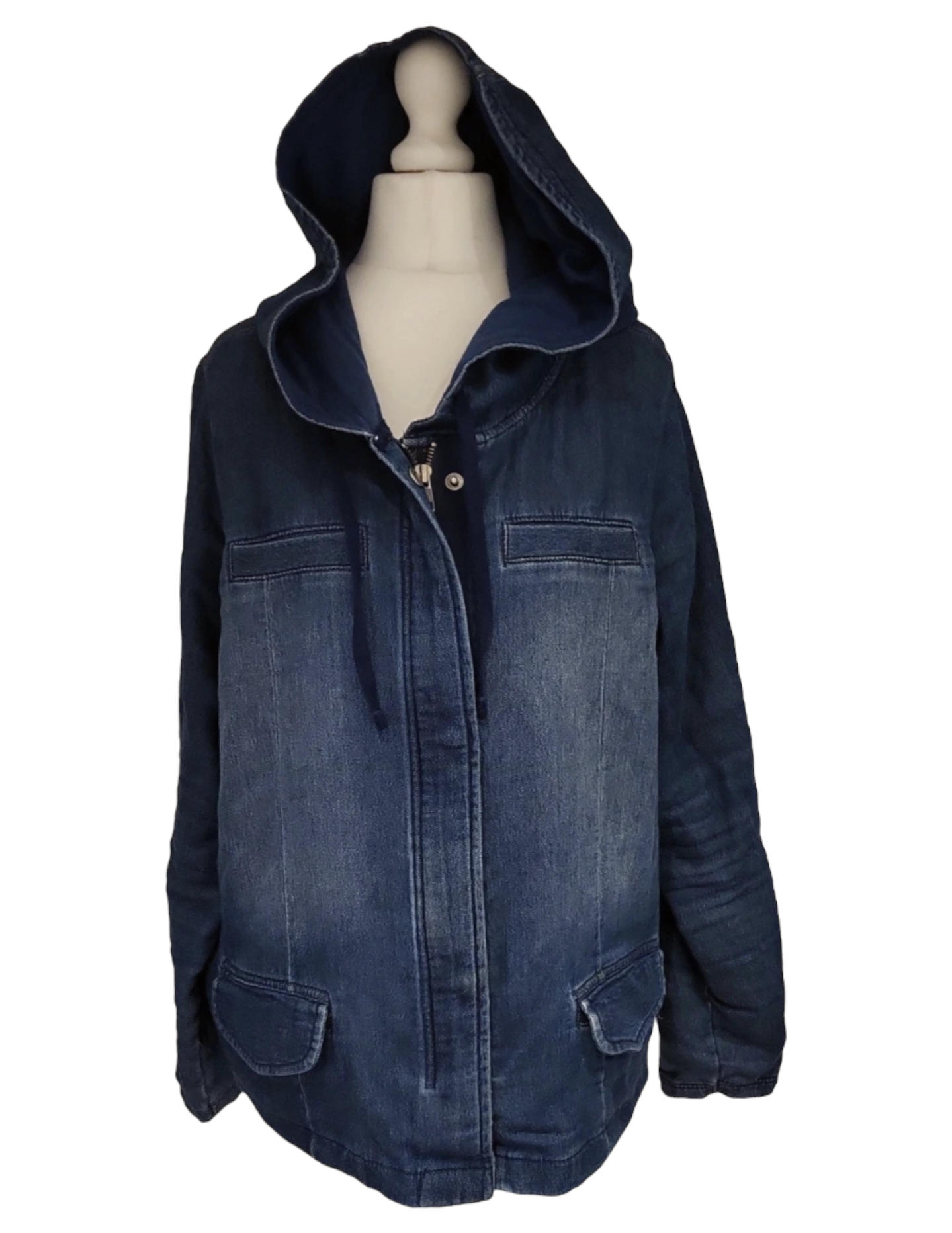 Preloved. Created with high quality denim and a hood, the Next denim jacket is the perfect choice for combining practicality and style. From size 12, this jacket is the perfect fit for casual days out and cosy nights in. Ideal for the modern versatile wardrobe.