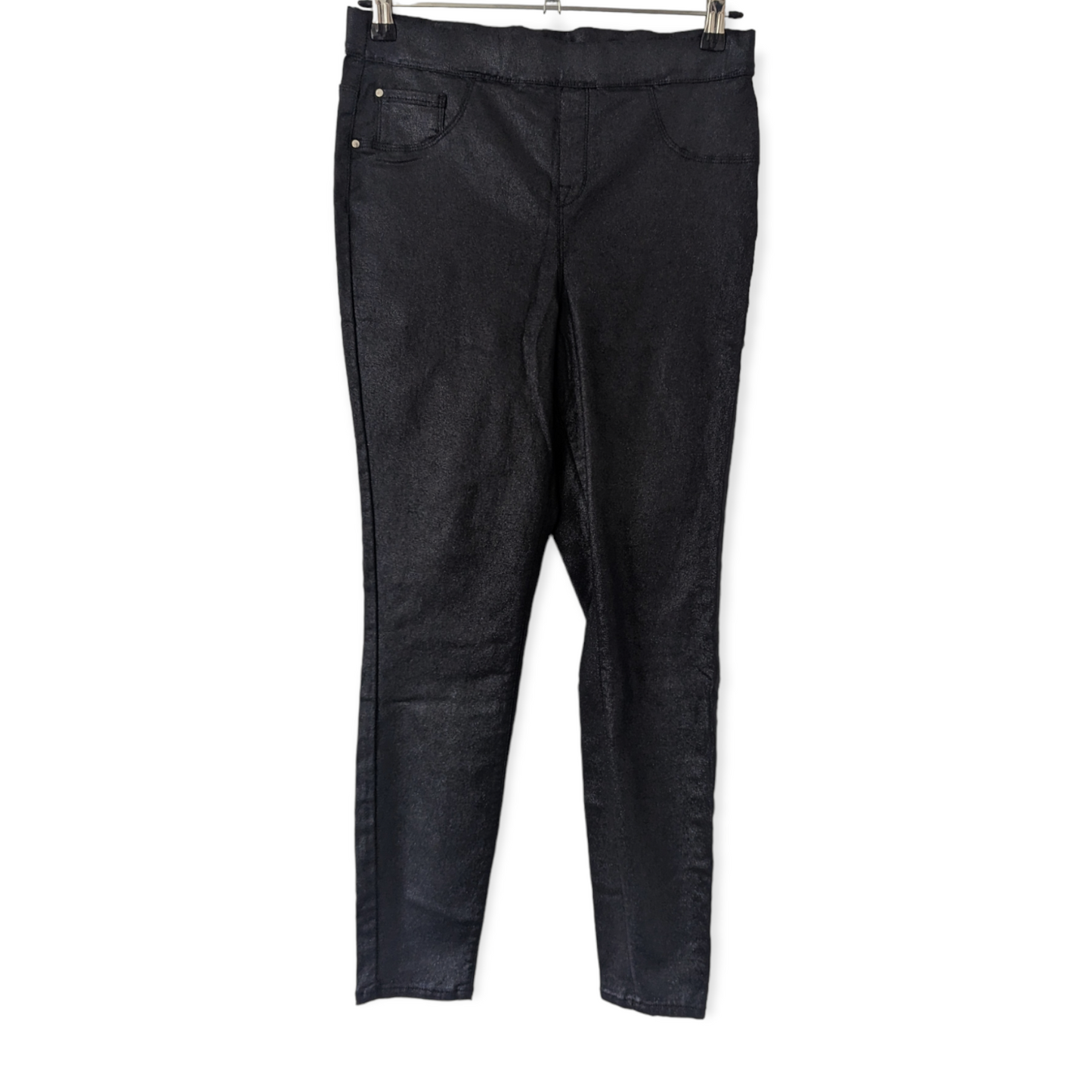 These 16 size Black Shimmer Jeggings from George are sure to make a statement. Crafted with a gold leaf type finish, they'll bring a touch of sparkle to any ensemble. Preloved