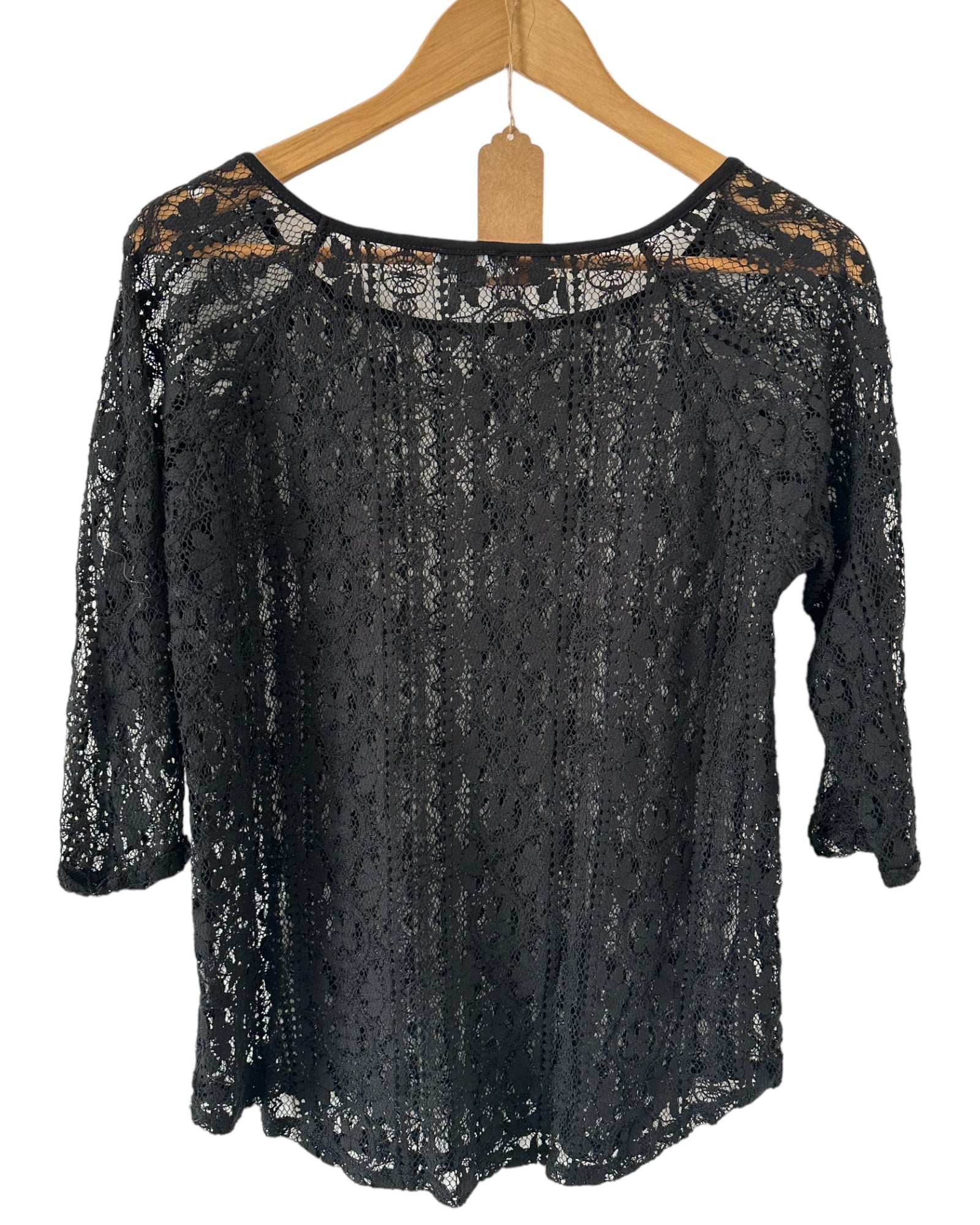 Warehouse Black Quarter Sleeve Lace Top, Size 12, Preloved