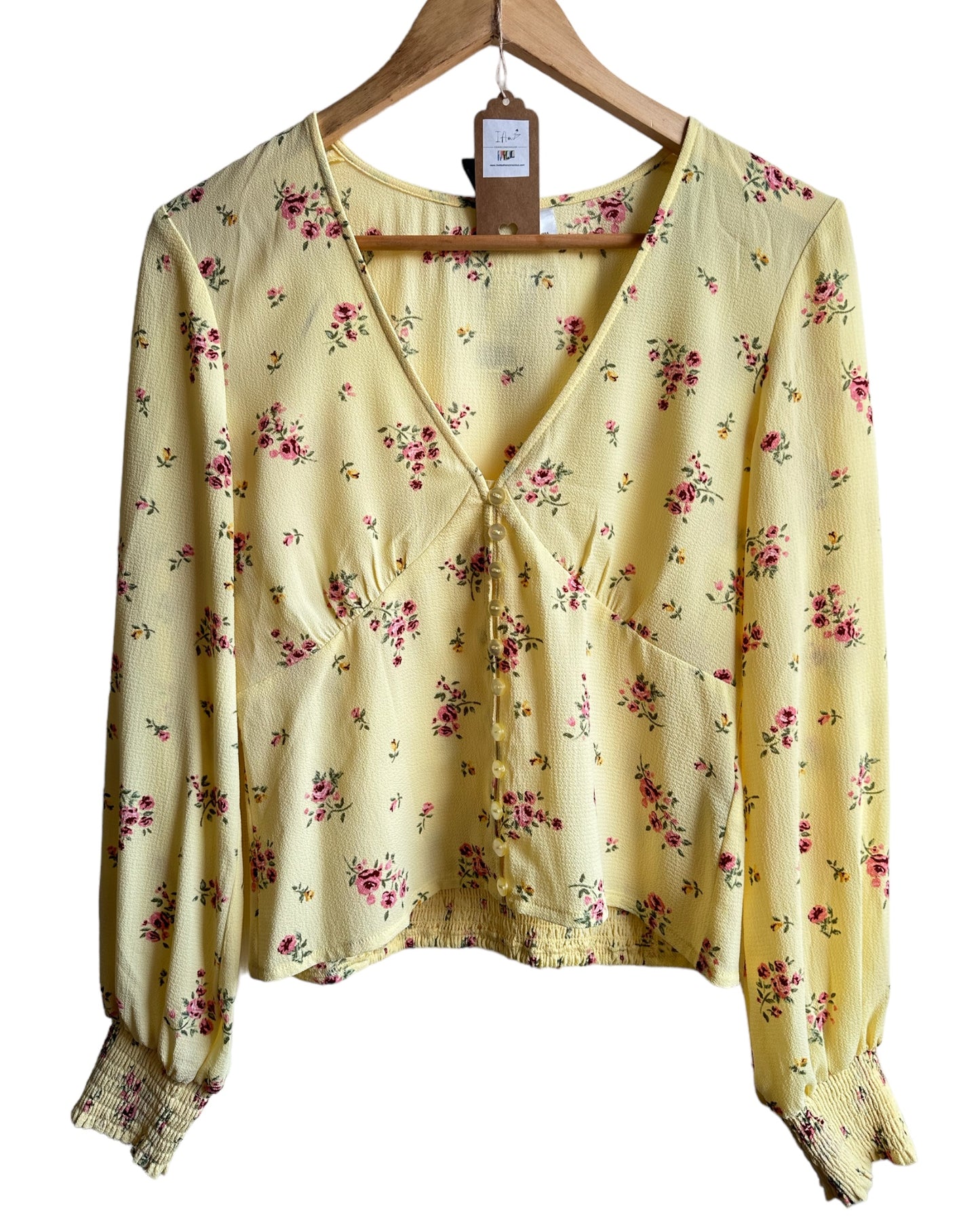 Pretty Yellow Flowered Blouse, New With Tags