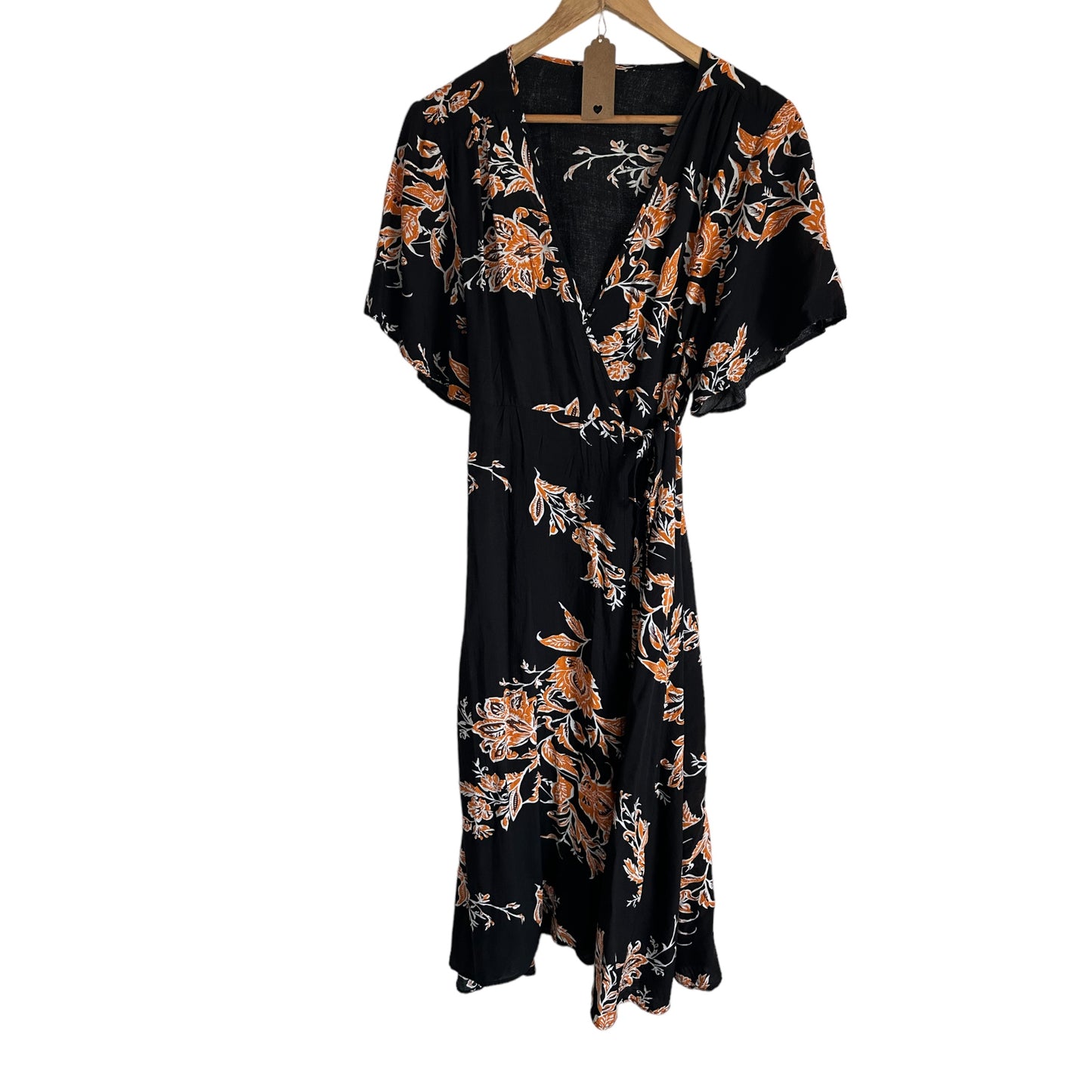 Black & Orange Wrap Flowery Dress