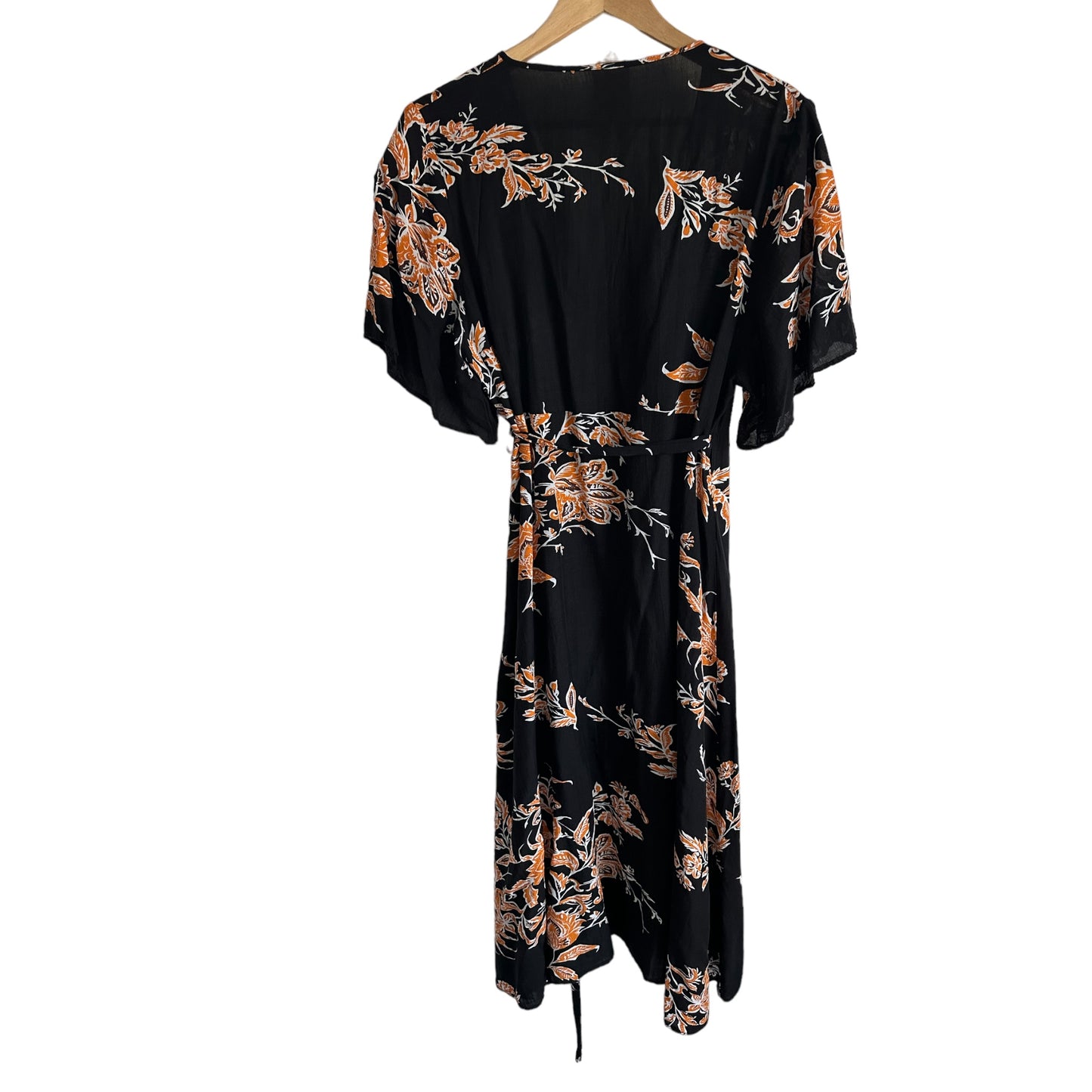 Black & Orange Wrap Flowery Dress