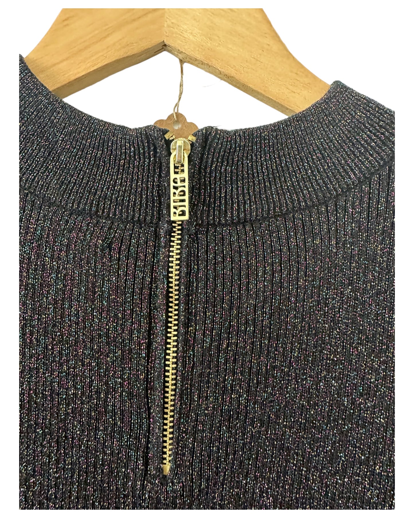 Biba High Neck Multi Sparkle Black ribbed Jumper Preloved 