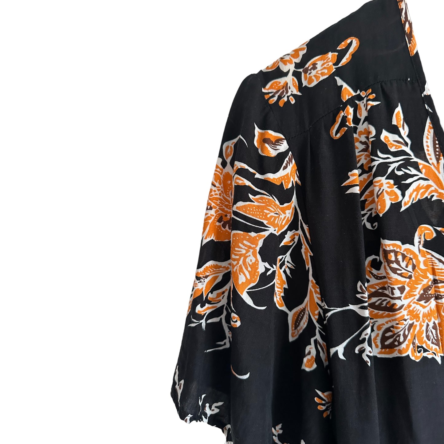 Black & Orange Wrap Flowery Dress