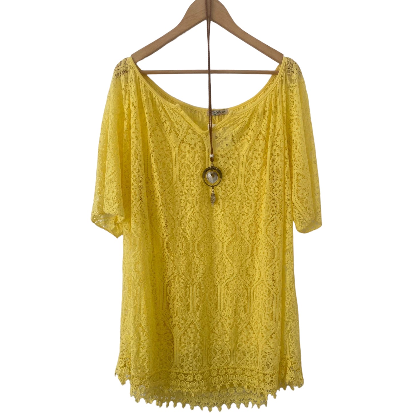 New with tags This yellow crochet summer dress features an added underdress for extra coverage and comes in one size. It is brand-new and still has the original tags attached. Preloved