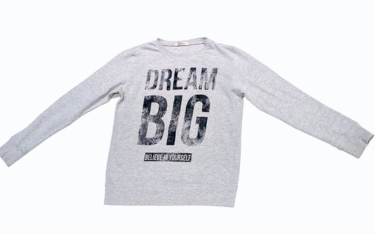 Love inspiring quotes...Believe in yourself  Light grey long-sleeved top with ribbing around the neckline, cuffs and hem.  Size 10 Years 