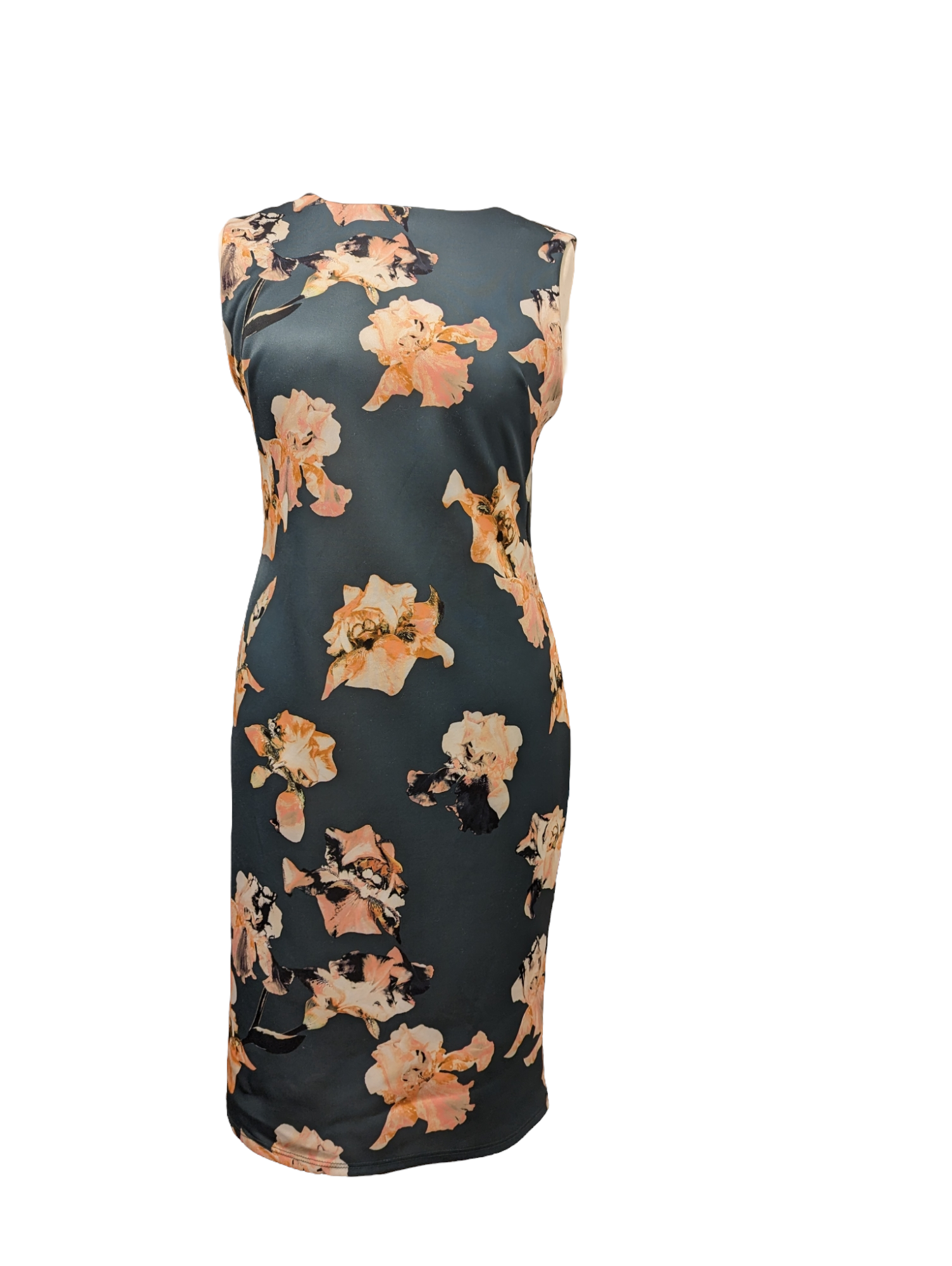 Preloved This stylish dress from Dorothy Perkins has a figure-flattering pencil shape with stretch fabric and a bright green hue with peach-colour flower detailing. size 14 