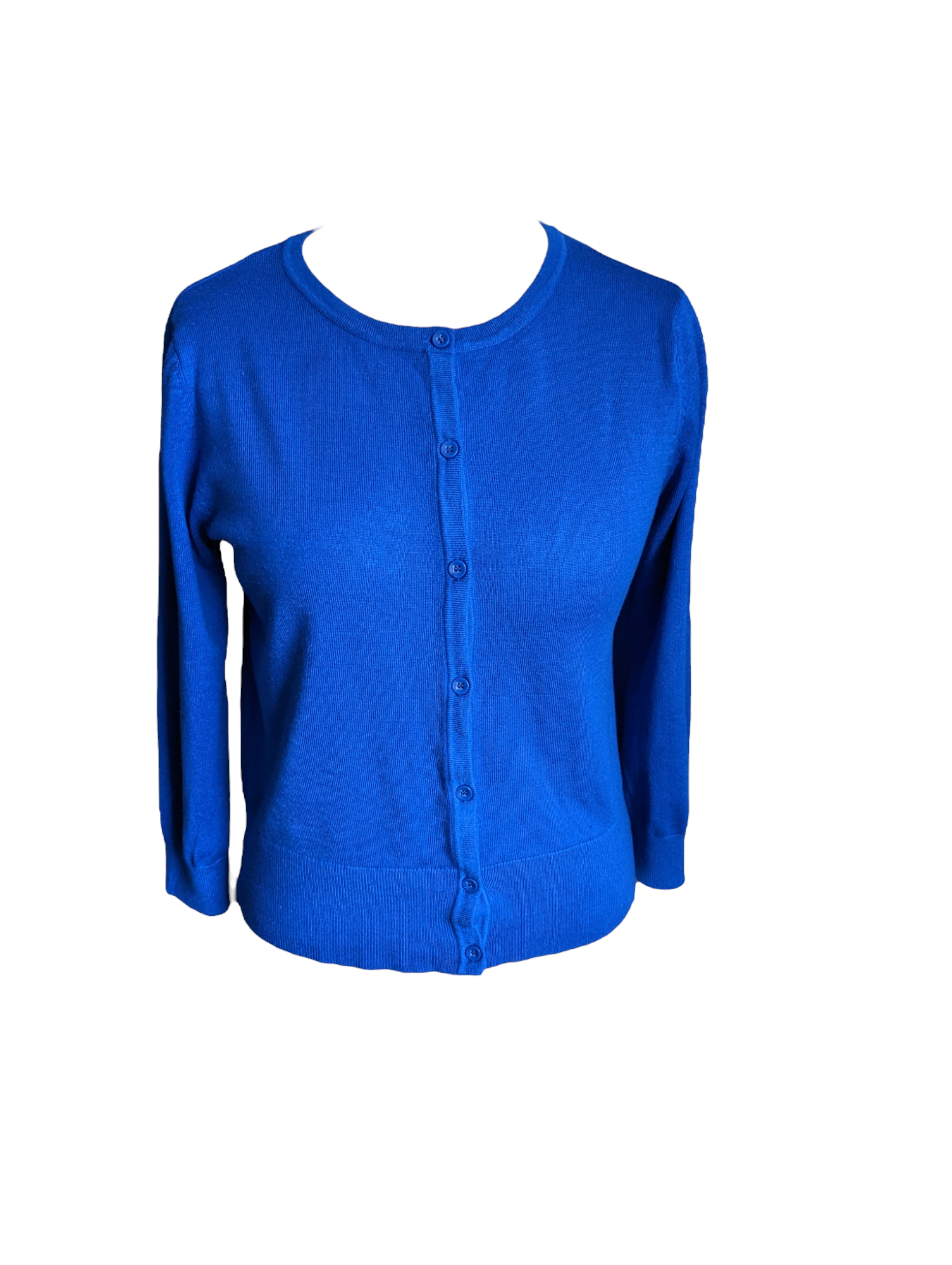 Debenhams The Collection Blue Cardigan. This timeless piece features a classic button closure and three-quarter length sleeves. Perfectly suited for any wardrobe, this size 12 cardigan is sure to keep you looking sharp. Preloved