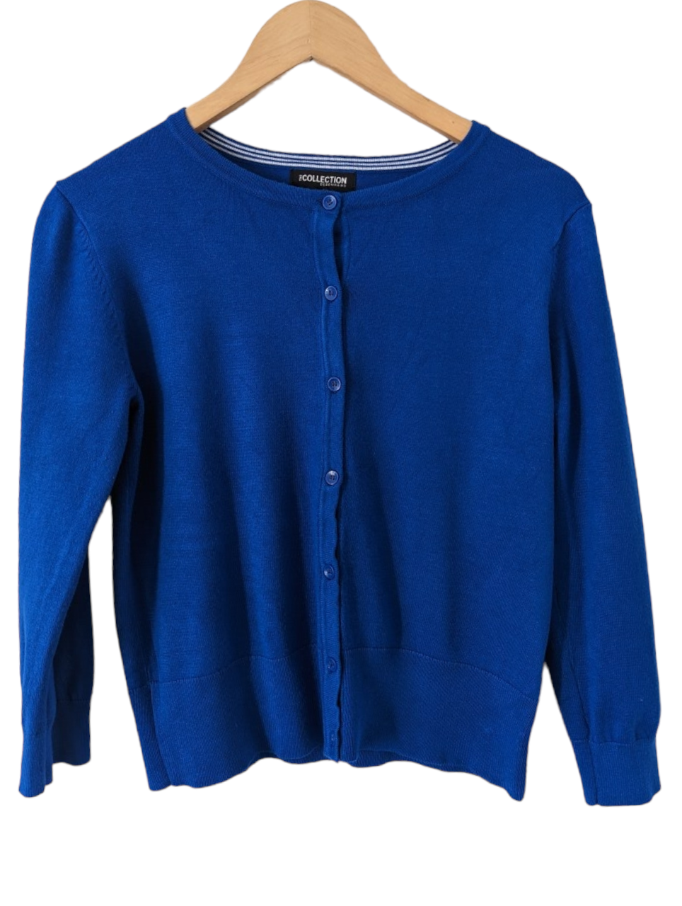 Debenhams The Collection Blue Cardigan. This timeless piece features a classic button closure and three-quarter length sleeves. Perfectly suited for any wardrobe, this size 12 cardigan is sure to keep you looking sharp. Preloved