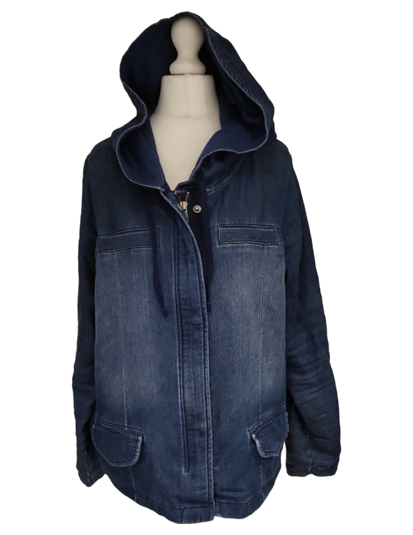 Preloved.  Created with high quality denim and a hood, the Next denim jacket is the perfect choice for combining practicality and style. From size 12, this jacket is the perfect fit for casual days out and cosy nights in. Ideal for the modern versatile wardrobe.