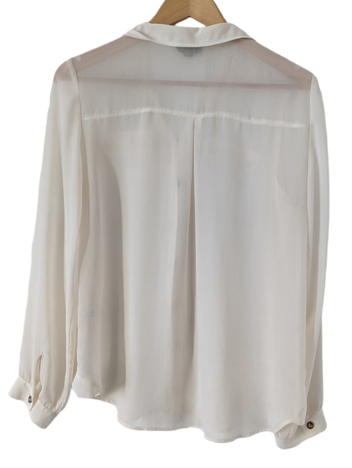 Keep cool and stylish in this Topshop cream shirt. Made from lightweight sheer fabric, it is available in size 12 and offers a sharp and elegant look.Preloved